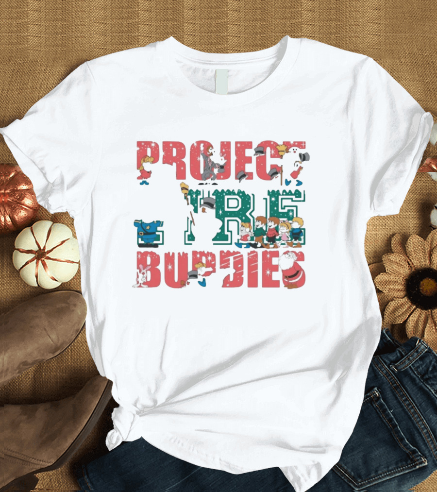 Project Fire Buddies Christmas Animated Characters And Santa Claus T-Shirt