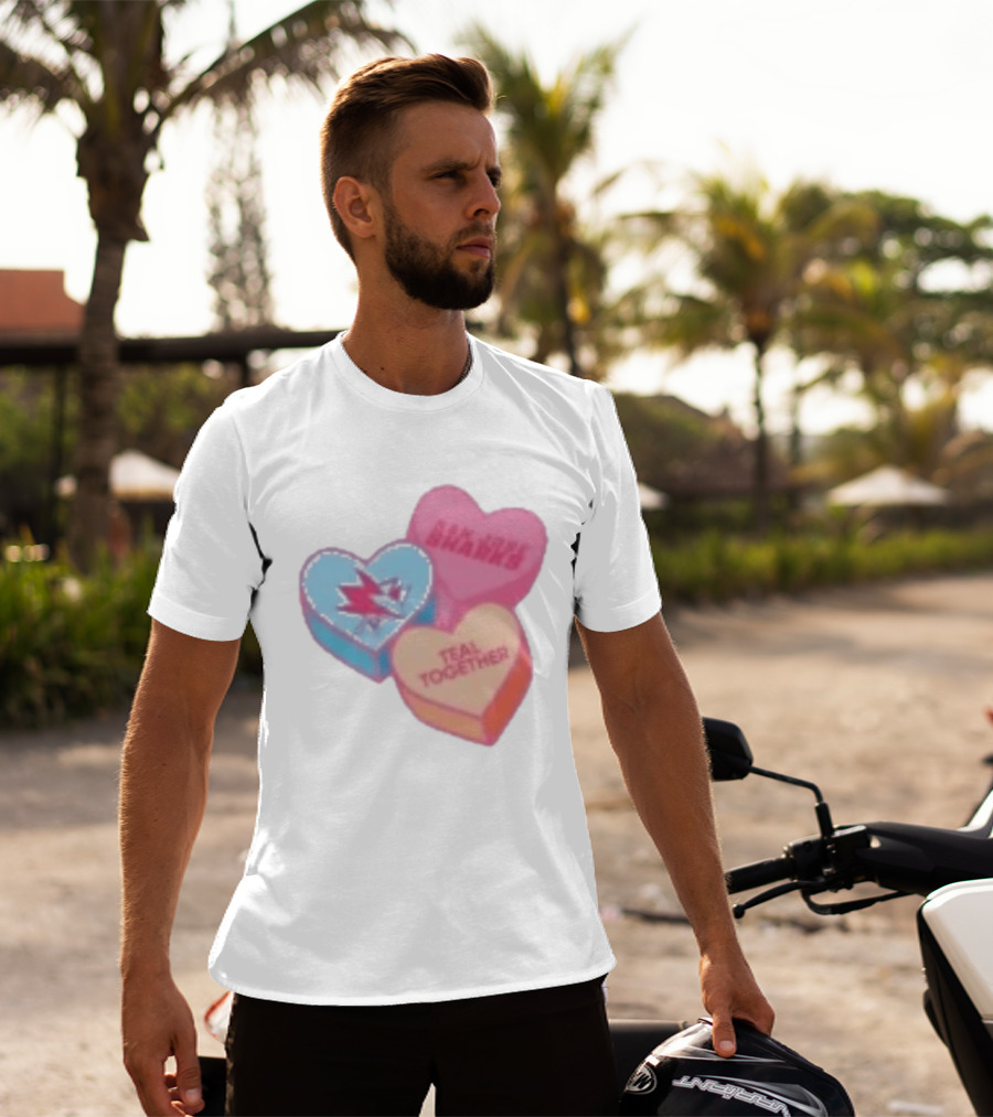 San Jose Sharks Valentine Candy Heart Teal Together T-Shirt