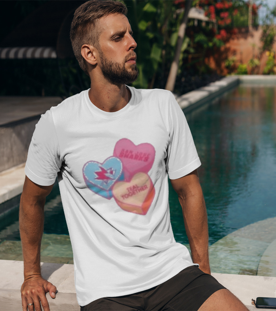 San Jose Sharks Valentine Candy Heart Teal Together T-Shirt