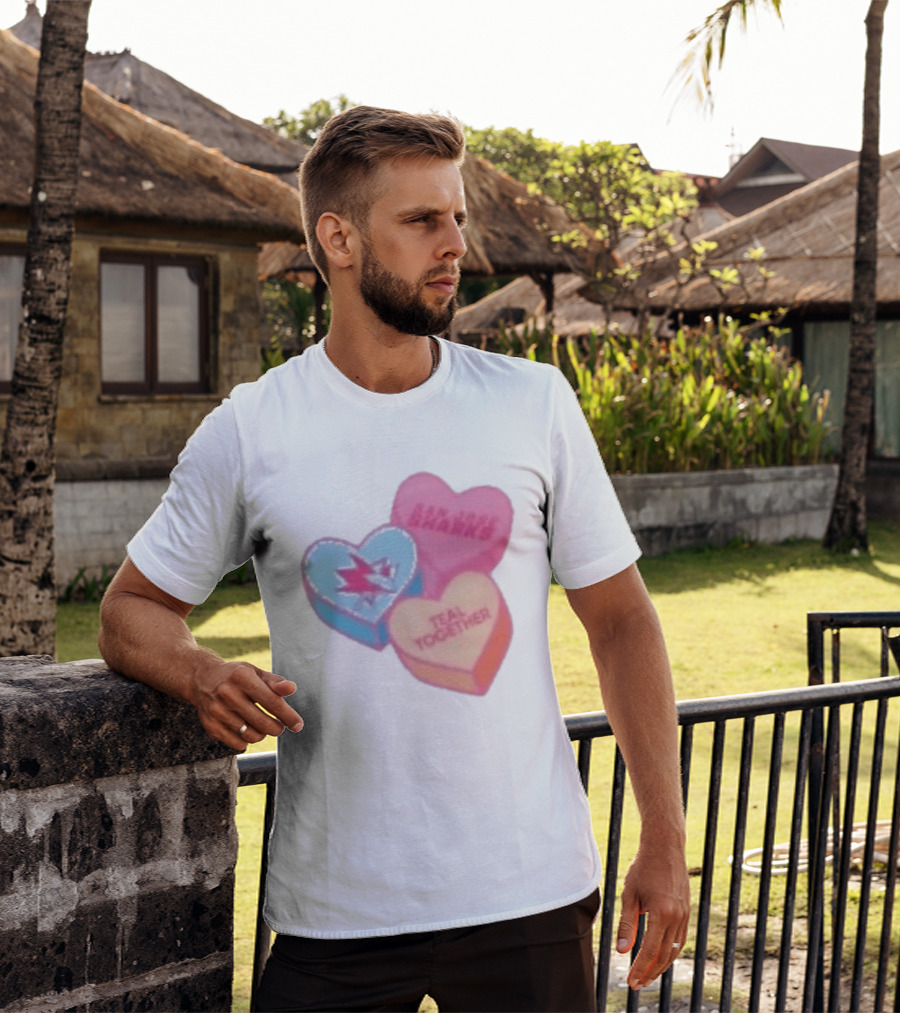 San Jose Sharks Valentine Candy Heart Teal Together T-Shirt