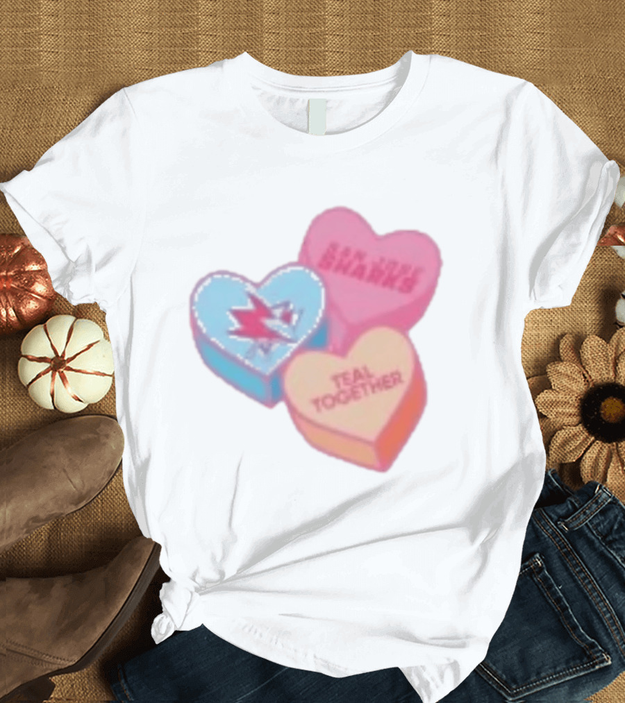 San Jose Sharks Valentine Candy Heart Teal Together T-Shirt