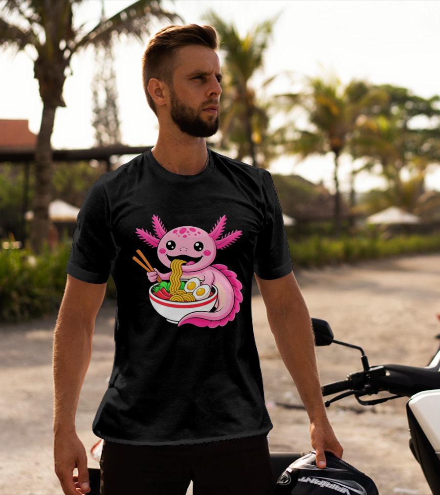 Axolotl Eating Ramen Kawaii Style With Chopsticks And Eggs T-Shirt
