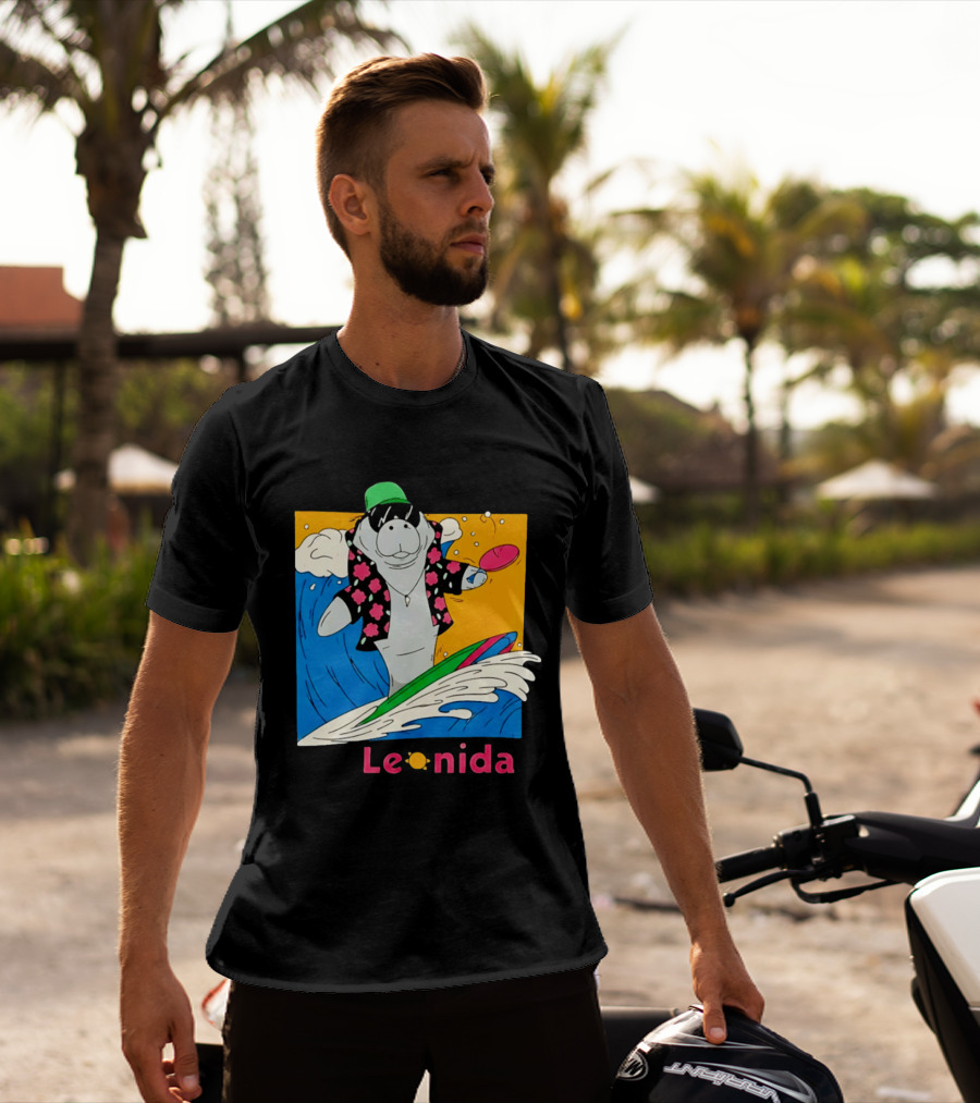Leonida Surfing Manatee Tropical Beach Fun T-Shirt
