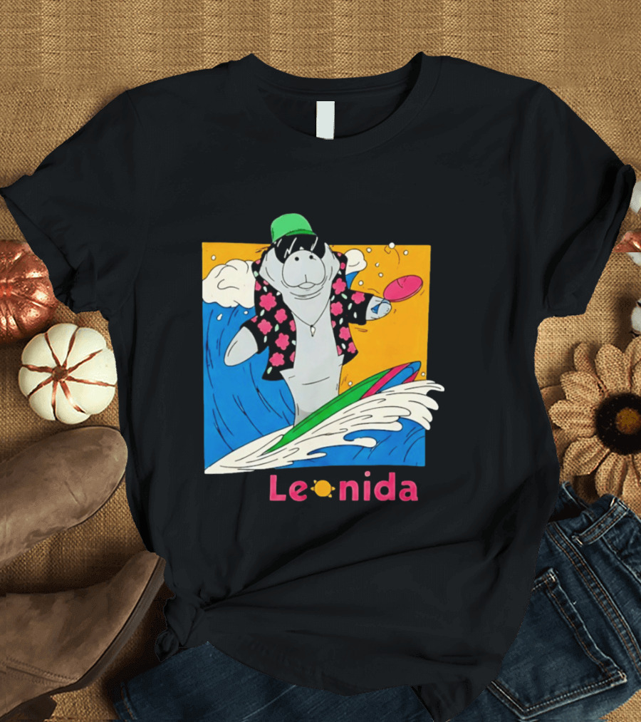 Leonida Surfing Manatee Tropical Beach Fun T-Shirt