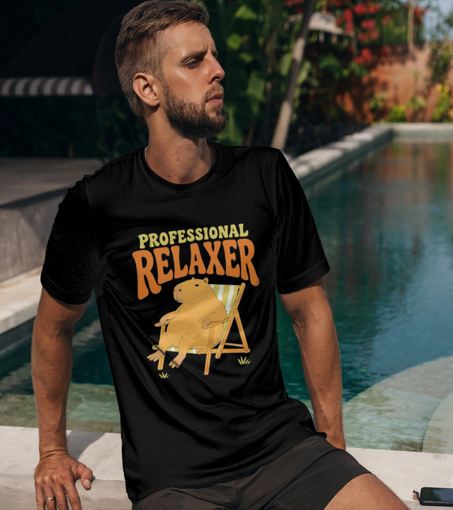 Professional Relaxer Capybara Sitting In Beach Chair T-Shirt
