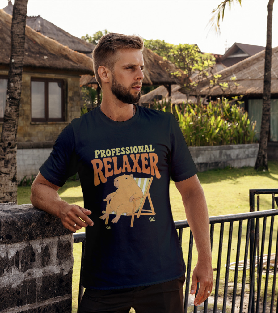 Professional Relaxer Capybara Sitting In Beach Chair T-Shirt