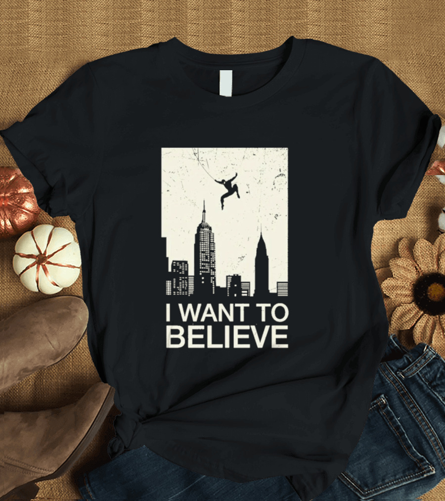 Friking I Want To Believe Swinging Hero Cityscape T-Shirt