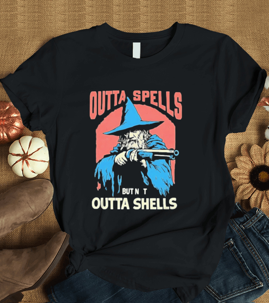 Outta Spells But Not Outta Shells Wizard Humor T-Shirt