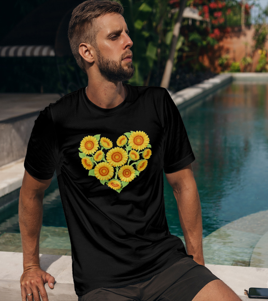 Sunflower Heart Shaped Floral Arrangement Nature T-Shirt