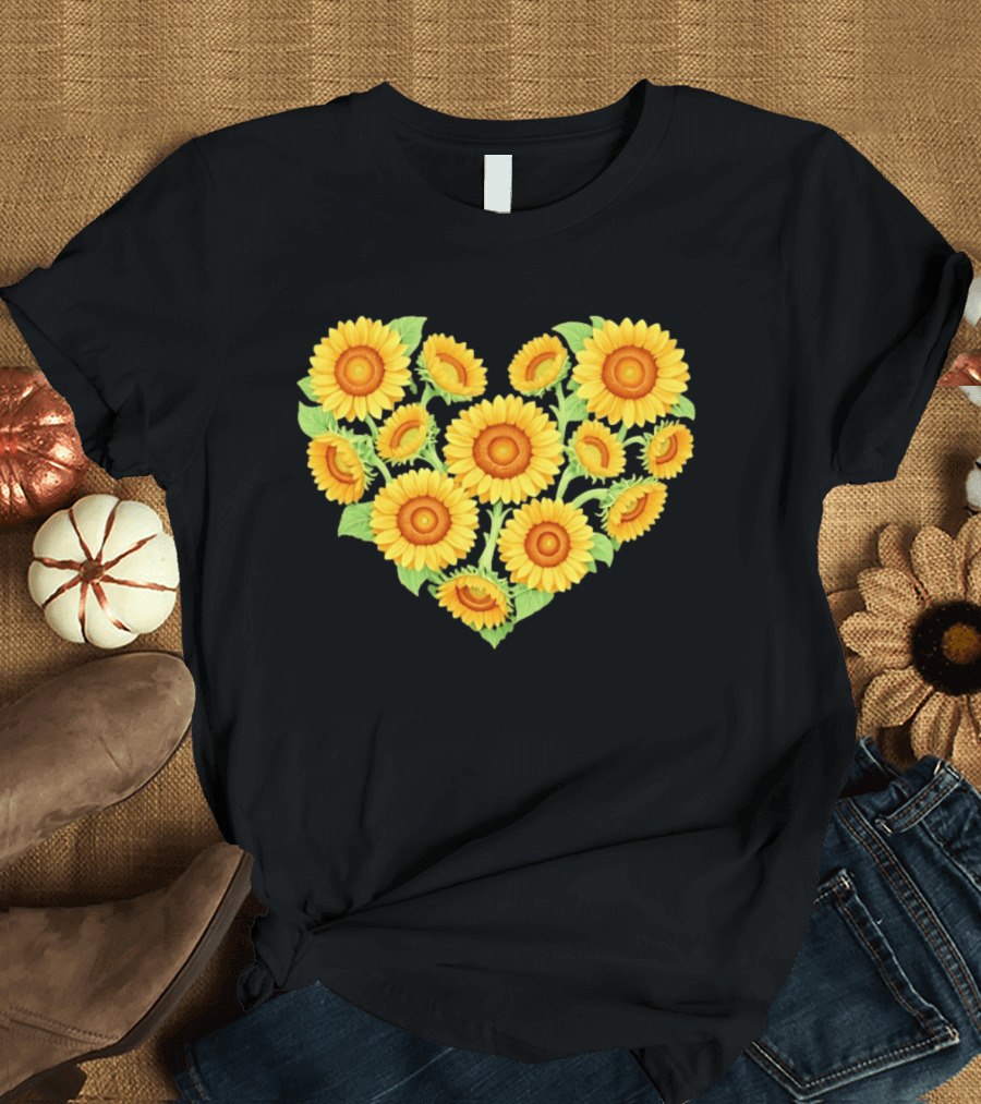 Sunflower Heart Shaped Floral Arrangement Nature T-Shirt