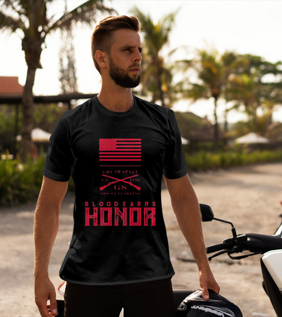 American Flag Blood Earns Honor Vintage Style 1776 Rifles T-Shirt