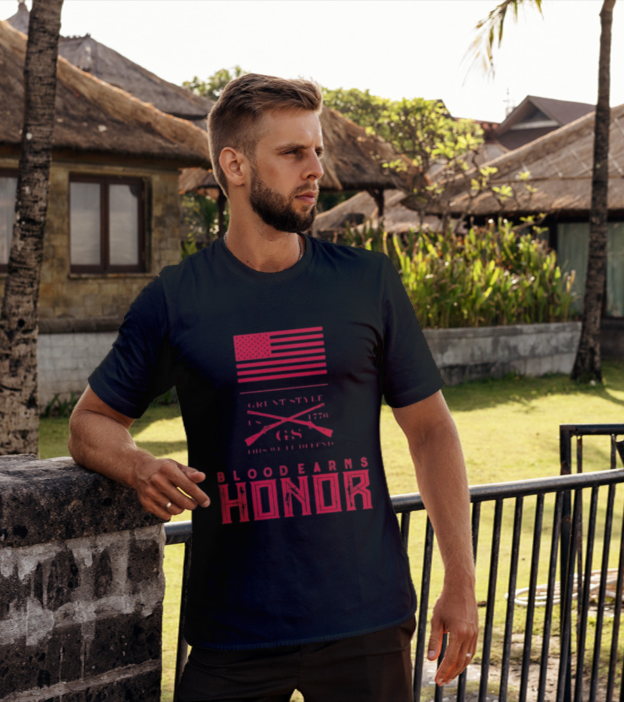 American Flag Blood Earns Honor Vintage Style 1776 Rifles T-Shirt