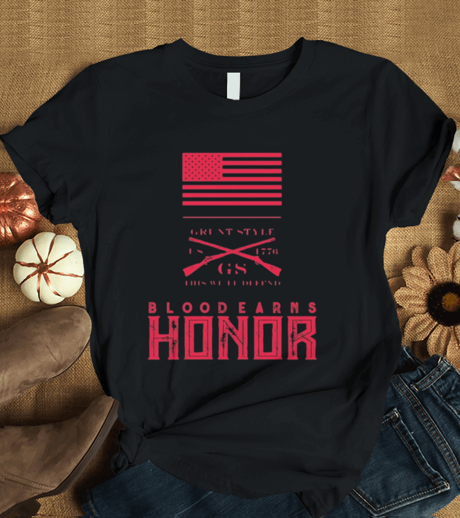 American Flag Blood Earns Honor Vintage Style 1776 Rifles T-Shirt
