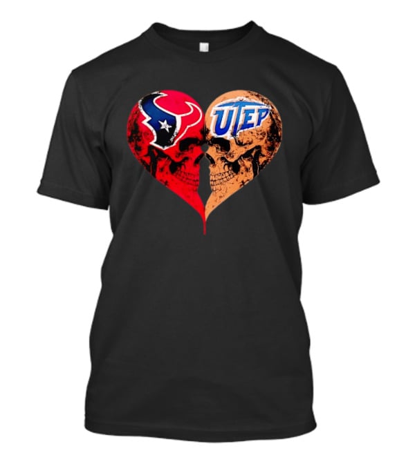 Houston Texans UTEP Miners Skulls Heart Shape Face To Face T-Shirt