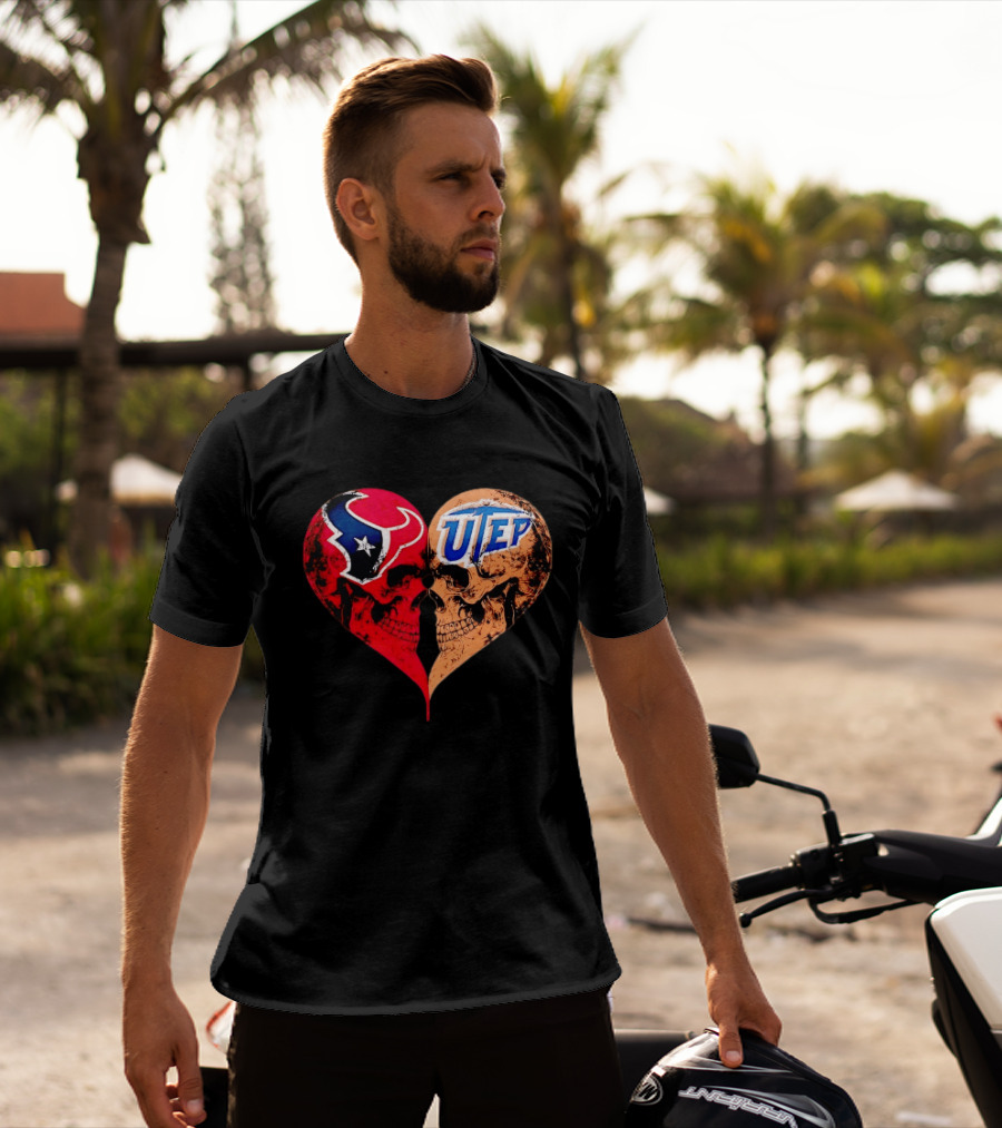 Houston Texans UTEP Miners Skulls Heart Shape Face To Face T-Shirt