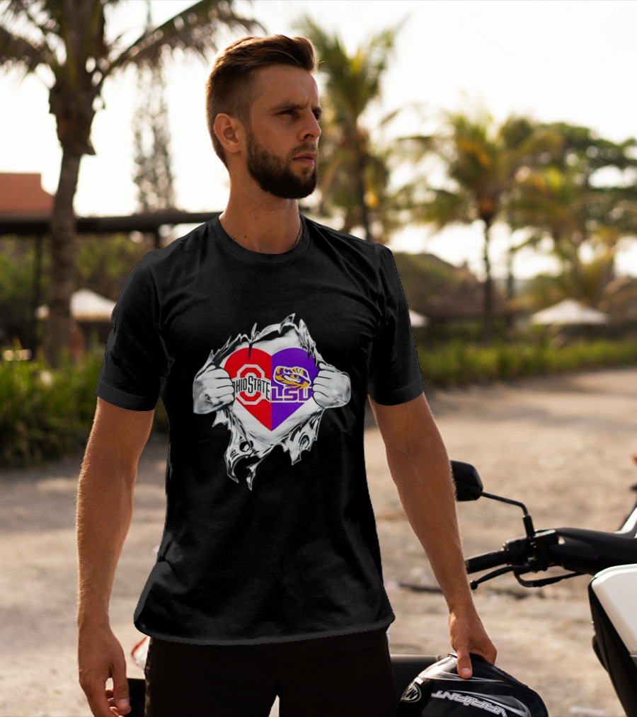 Ohio State LSU Heart Ripped Open Fan T-Shirt