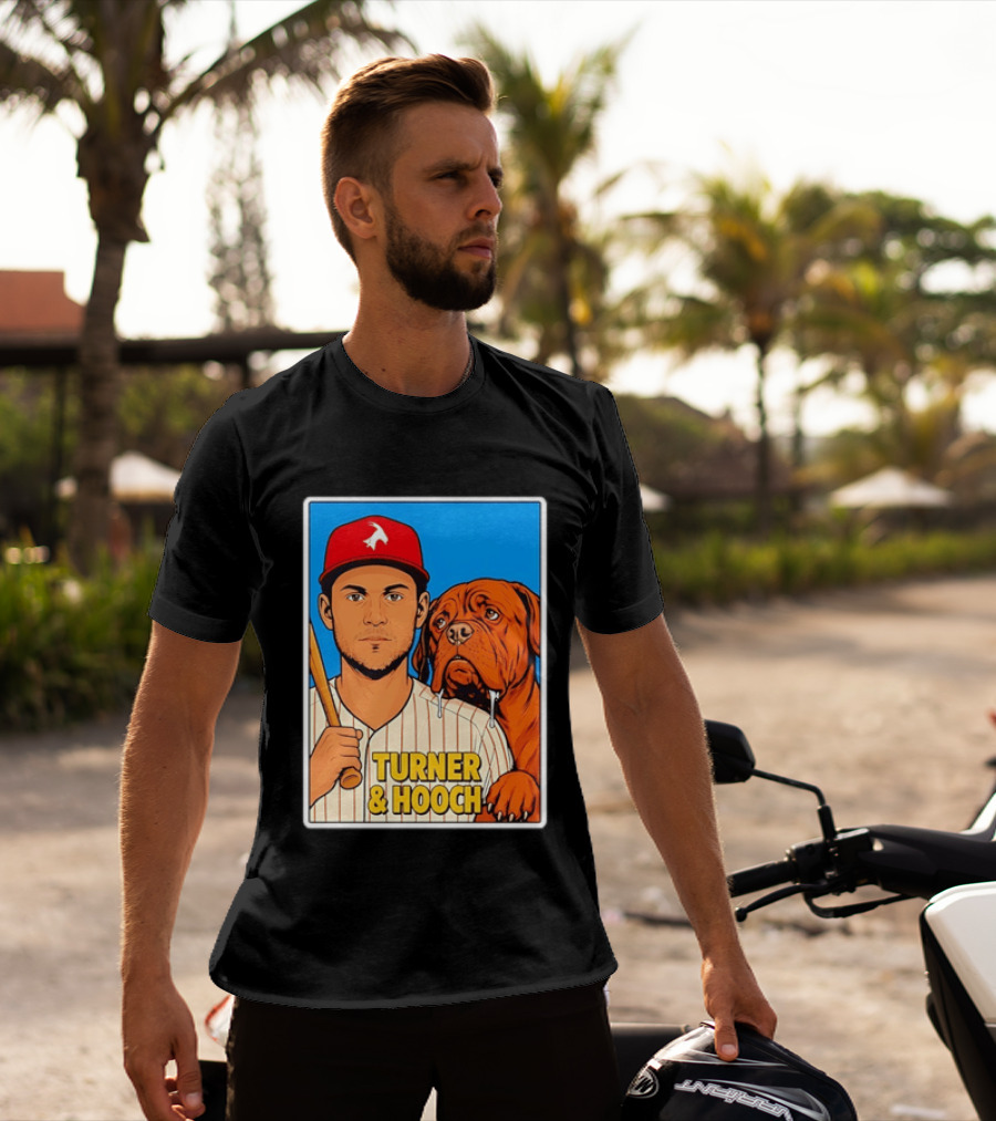 Philadelphia Phillies Trea Turner And Hooch Baseball Retro Illustrated Print T-Shirt
