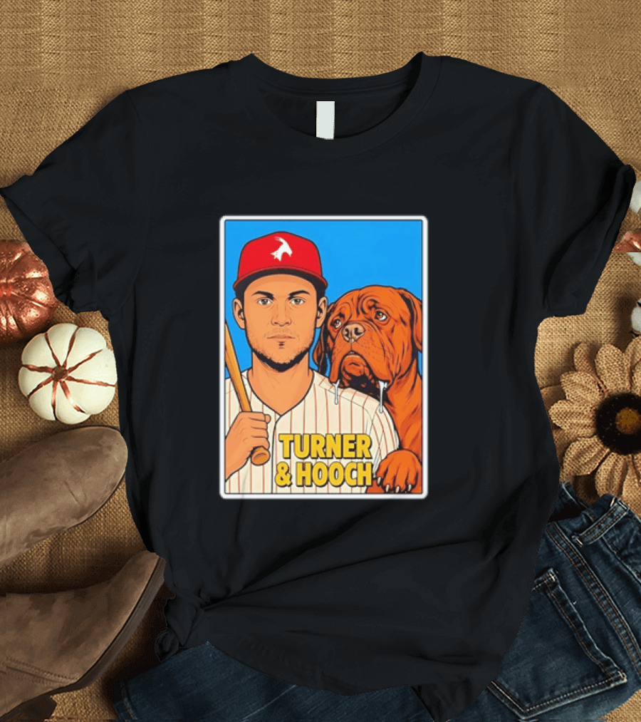 Philadelphia Phillies Trea Turner And Hooch Baseball Retro Illustrated Print T-Shirt