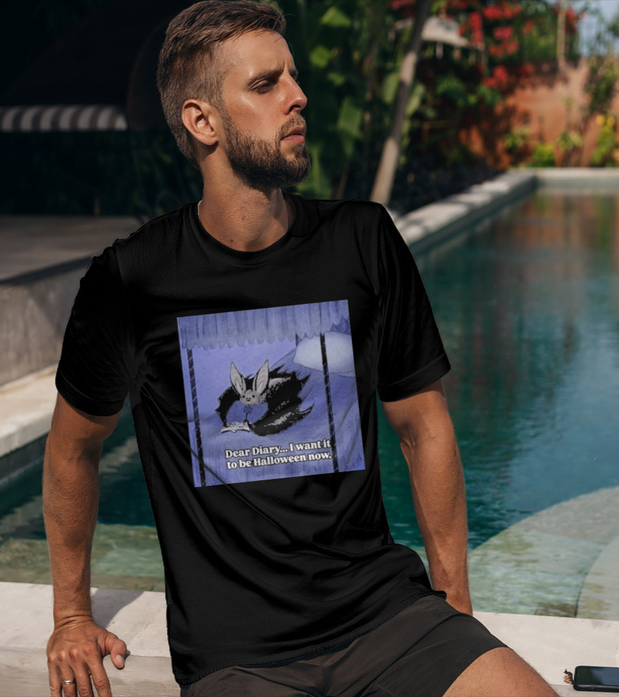 Dear Diary I Want It To Be Halloween Now Bat Creature Bed Scene T-Shirt
