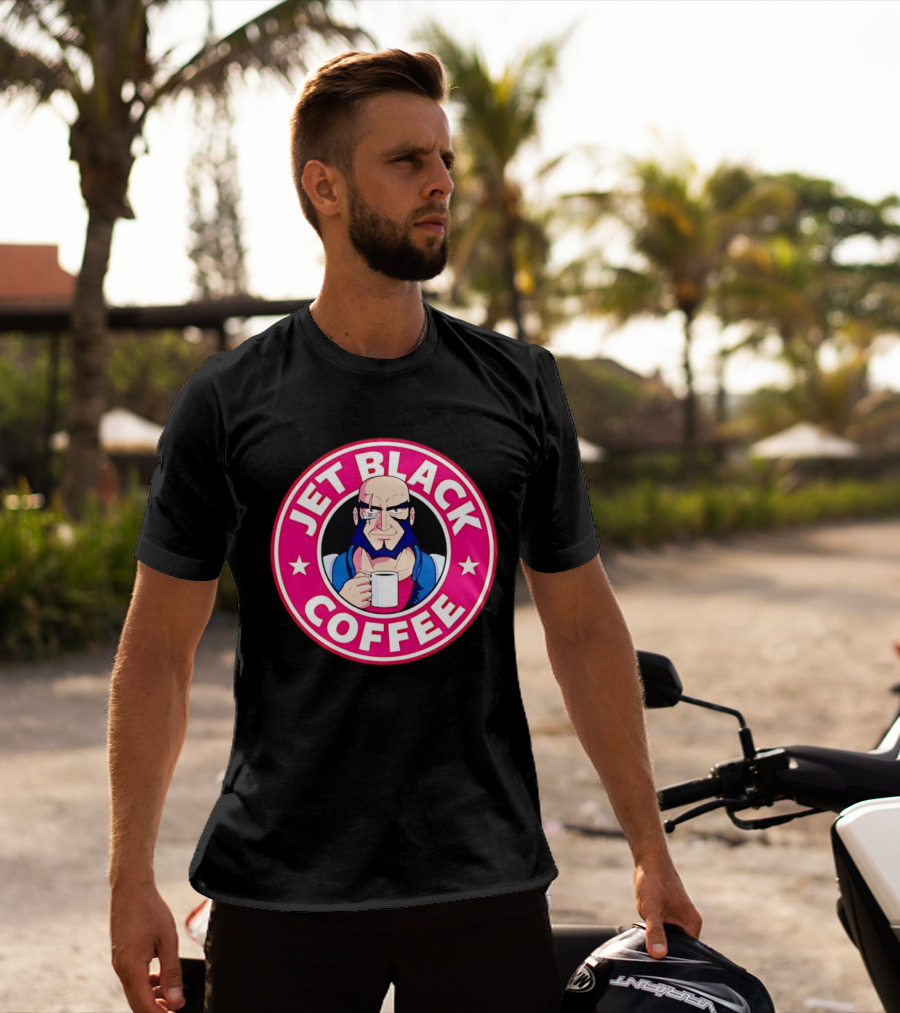 Jet Black Coffee Stern Man Holding T-Shirt