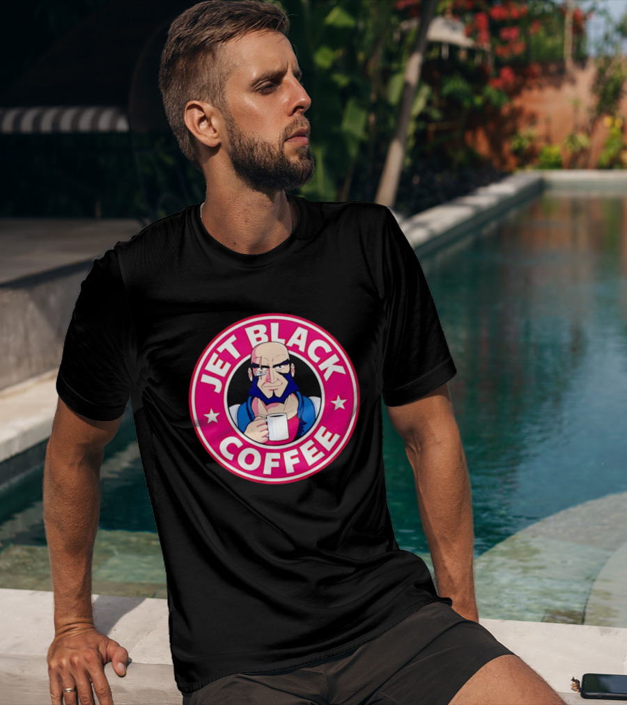 Jet Black Coffee Stern Man Holding T-Shirt