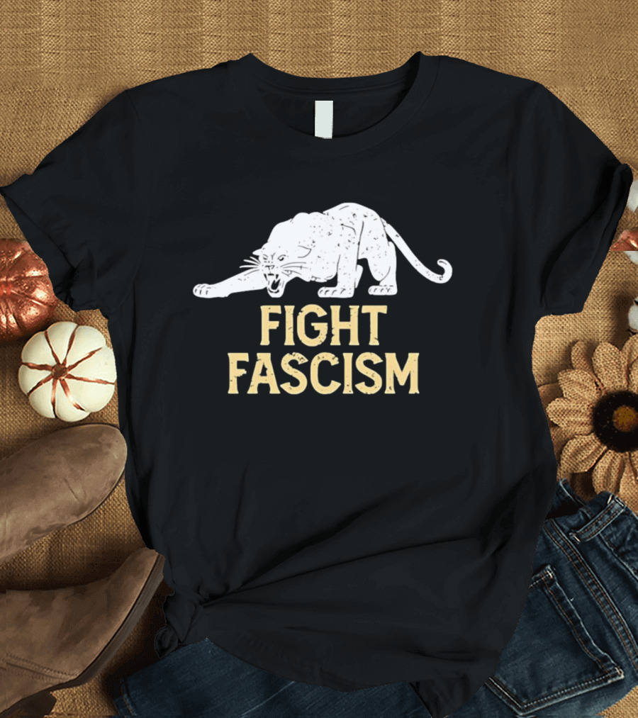 Distressed Fight Fascism Panther Anti Fascist T-Shirt