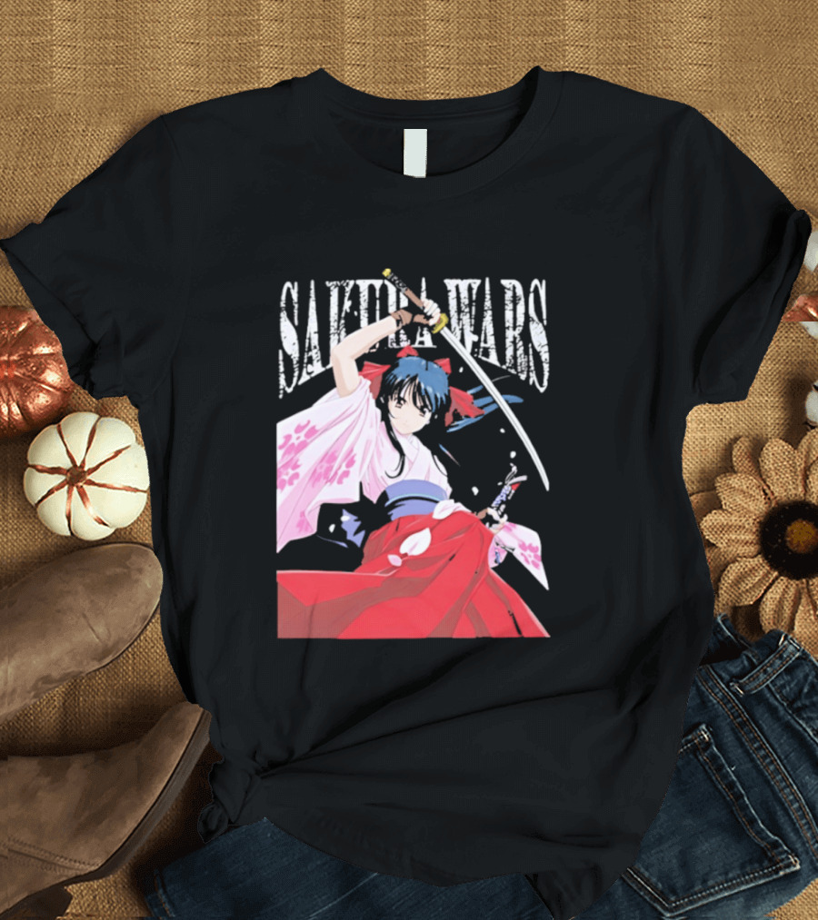Sakura Wars Distressed Anime Samurai Girl With Katana T-Shirt