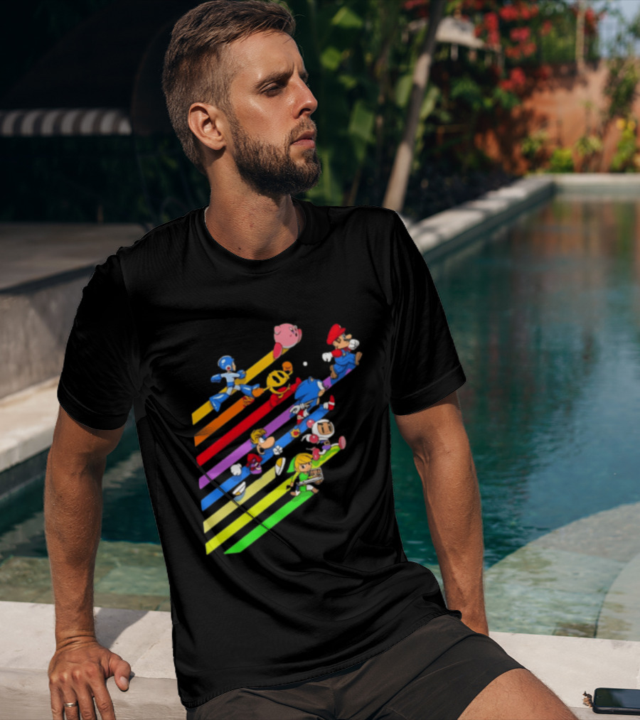 Legends Gaming Mario Pac Man Mega Man Sonic Link Kirby Bomberman Rayman Characters T-Shirt