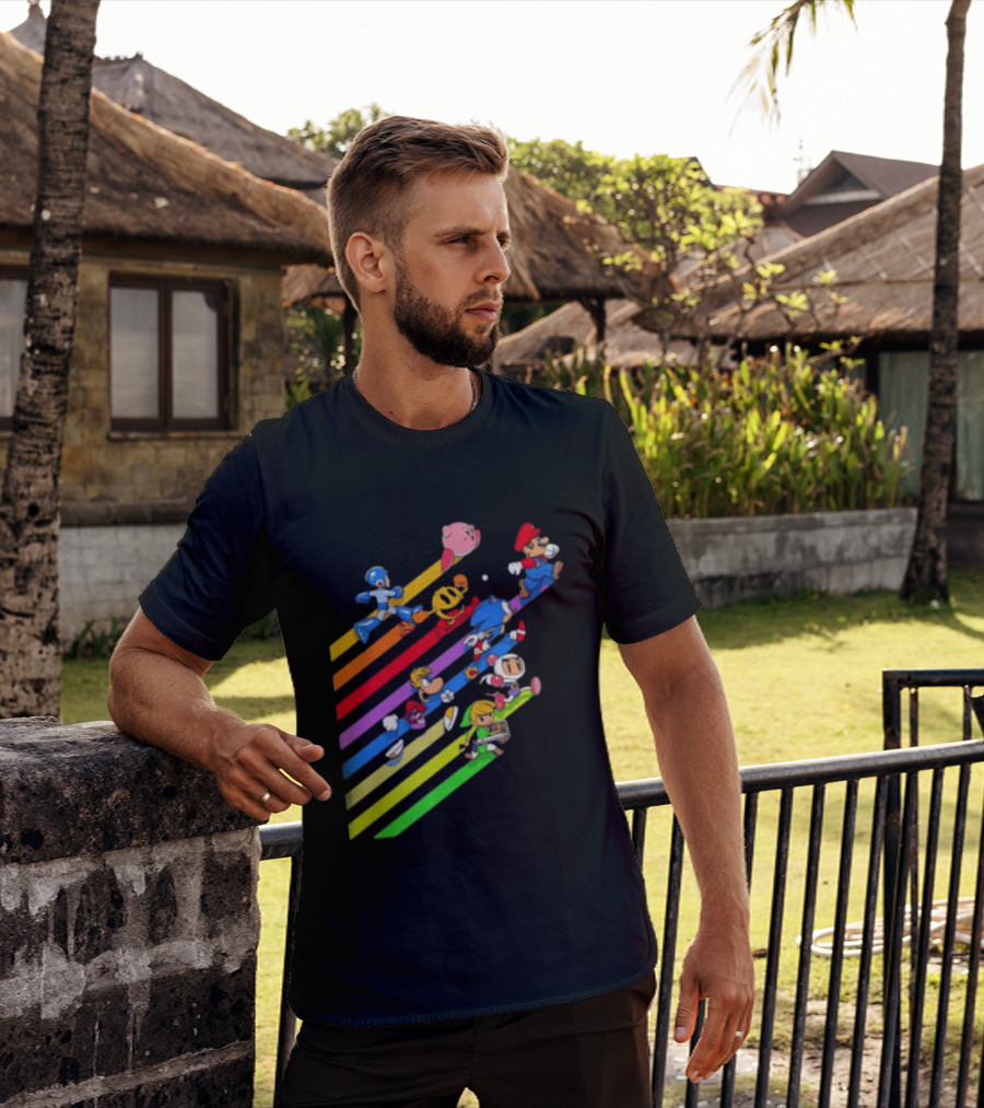 Legends Gaming Mario Pac Man Mega Man Sonic Link Kirby Bomberman Rayman Characters T-Shirt