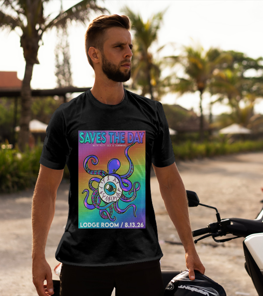 Saves The Day Lodge Room Aug 13 2026 Los Angeles Tour Octopus Eyeball T-Shirt