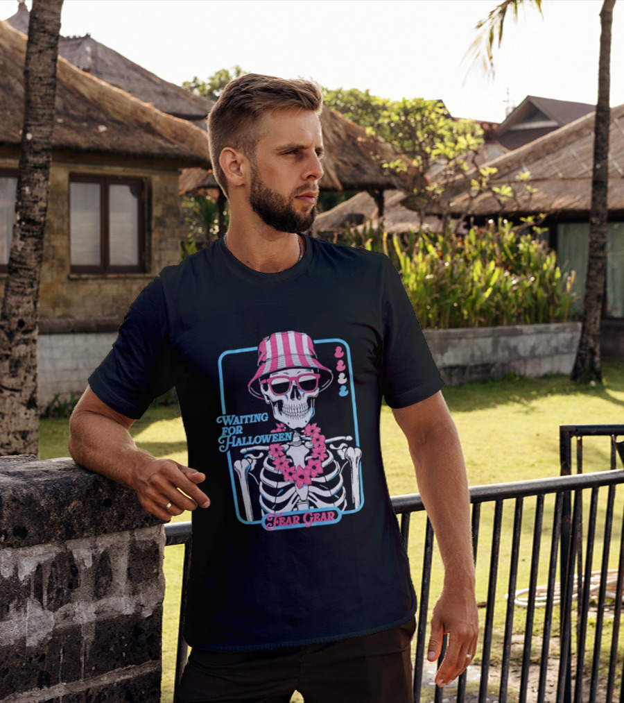 Skeleton In Bucket Hat And Lei Waiting For Halloween Fear Gear T-Shirt