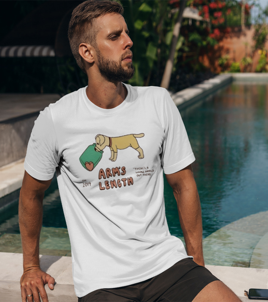 Arm's Length 2019 Dog With Jar There's A Whole World Out There T-Shirt