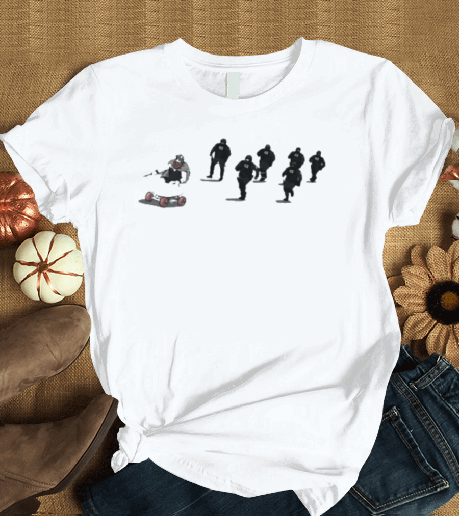 Ice Protest Vikings Silhouettes On Skates With Red Barrels T-Shirt