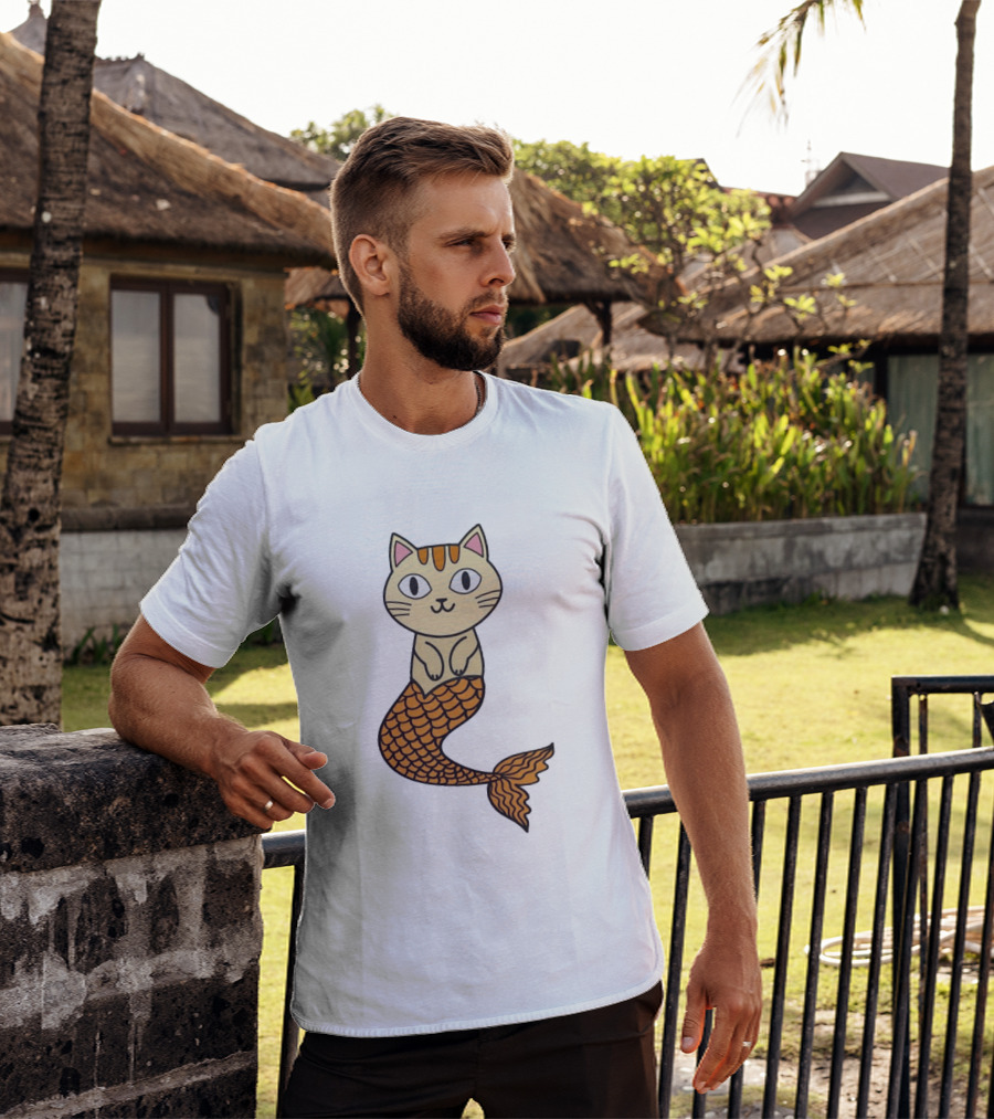 Cat Mermaid Whiskered Feline With Orange Scales T-Shirt