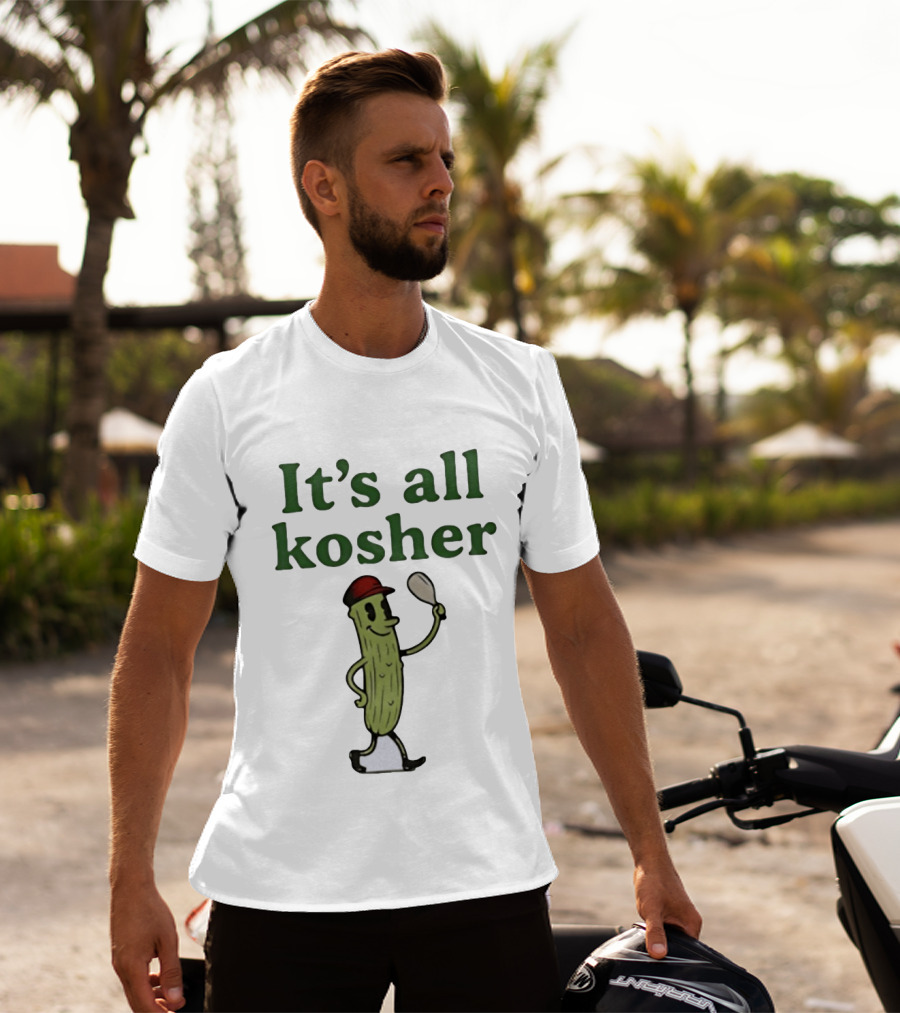 Kosher Pickle Cartoon With Baseball Cap And Spoon T-Shirt