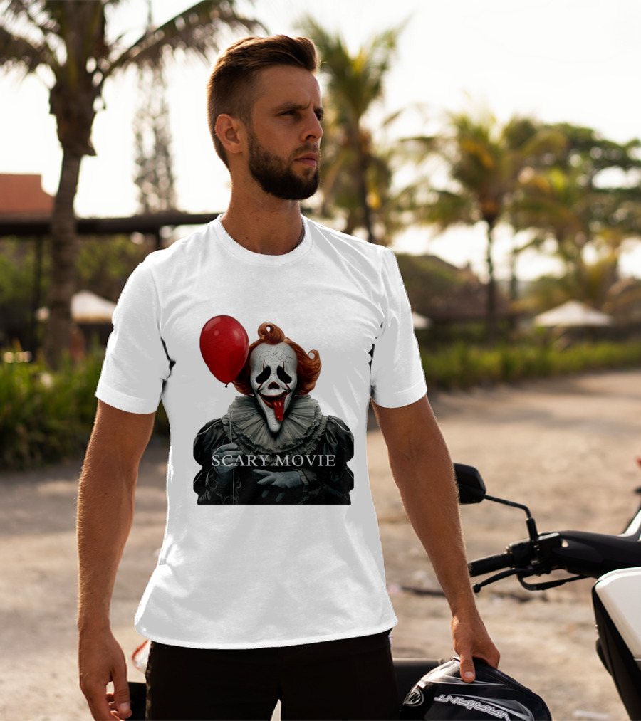 Pennywise Scary Movie Mashup Creepy Clown With Red Balloon T-Shirt