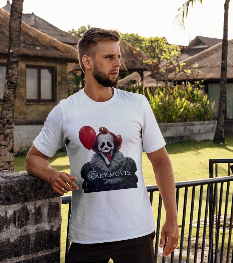 Pennywise Scary Movie Mashup Creepy Clown With Red Balloon T-Shirt