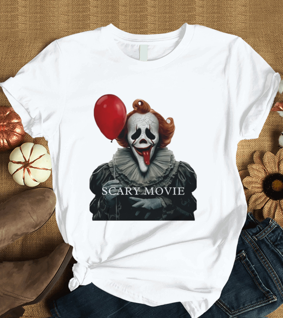 Pennywise Scary Movie Mashup Creepy Clown With Red Balloon T-Shirt