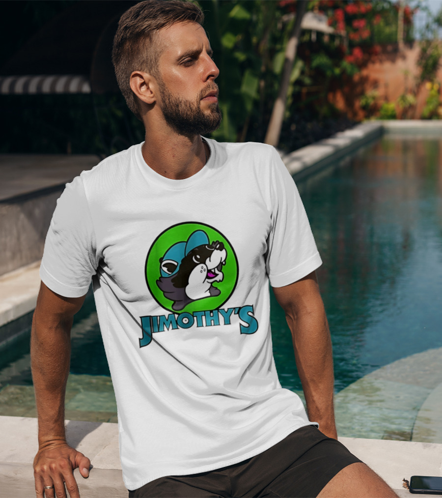 Jimothy's Cartoon Hat Character In Green Circle T-Shirt