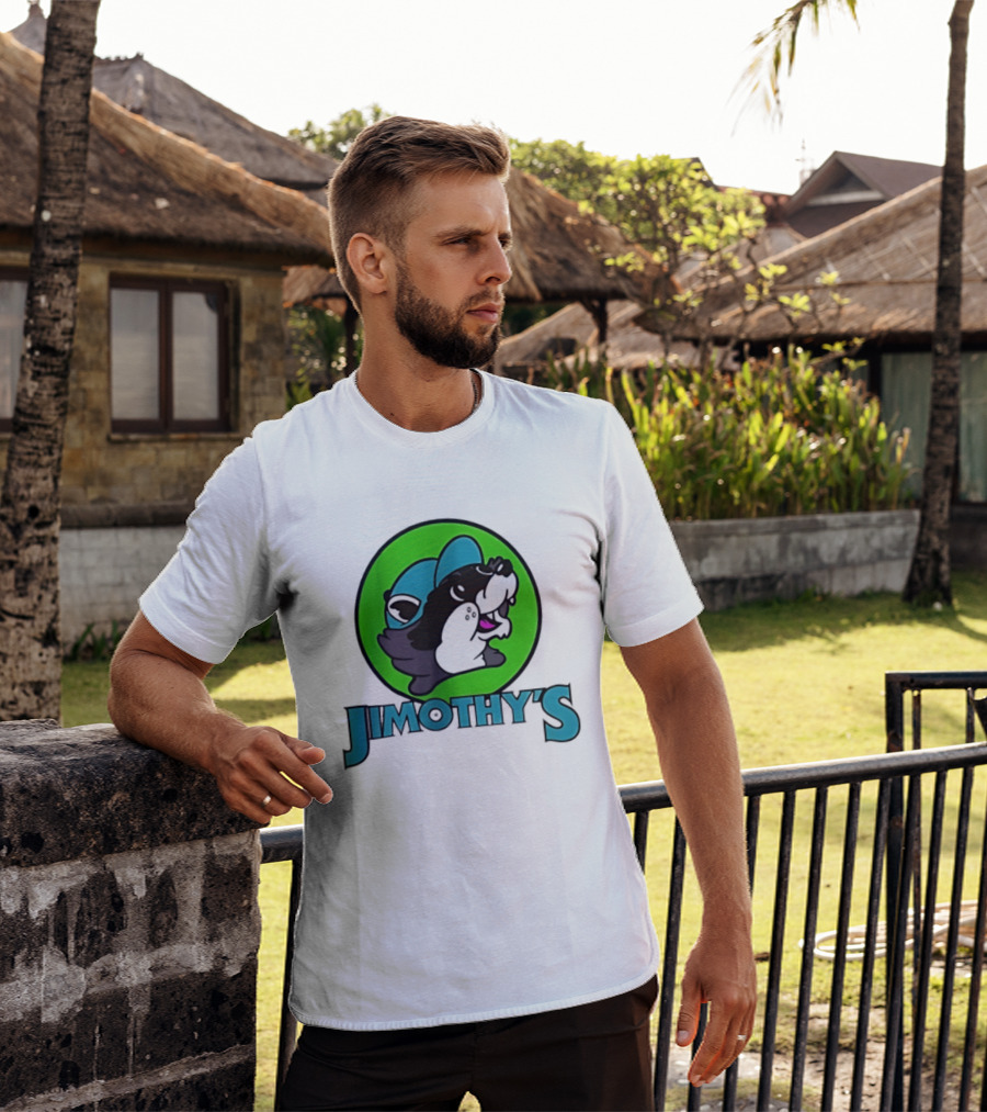 Jimothy's Cartoon Hat Character In Green Circle T-Shirt