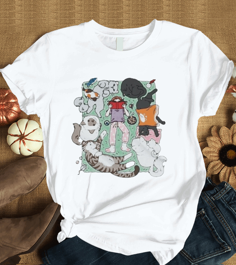 Lilsimsie Cozy Reading Party With Cats Playing And Lounging T-Shirt