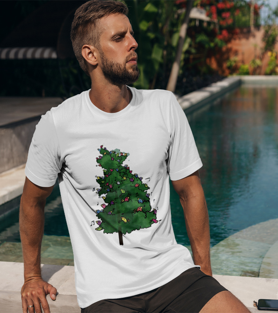 Colorful Singing Birds In Evergreen Tree With Musical Notes T-Shirt