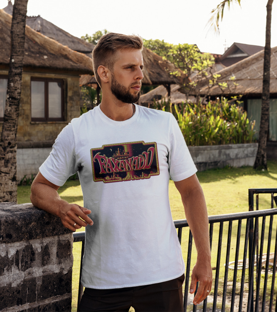 Faxanadu Retro NES Game Pixel Art Castle Moon Night Scene T-Shirt