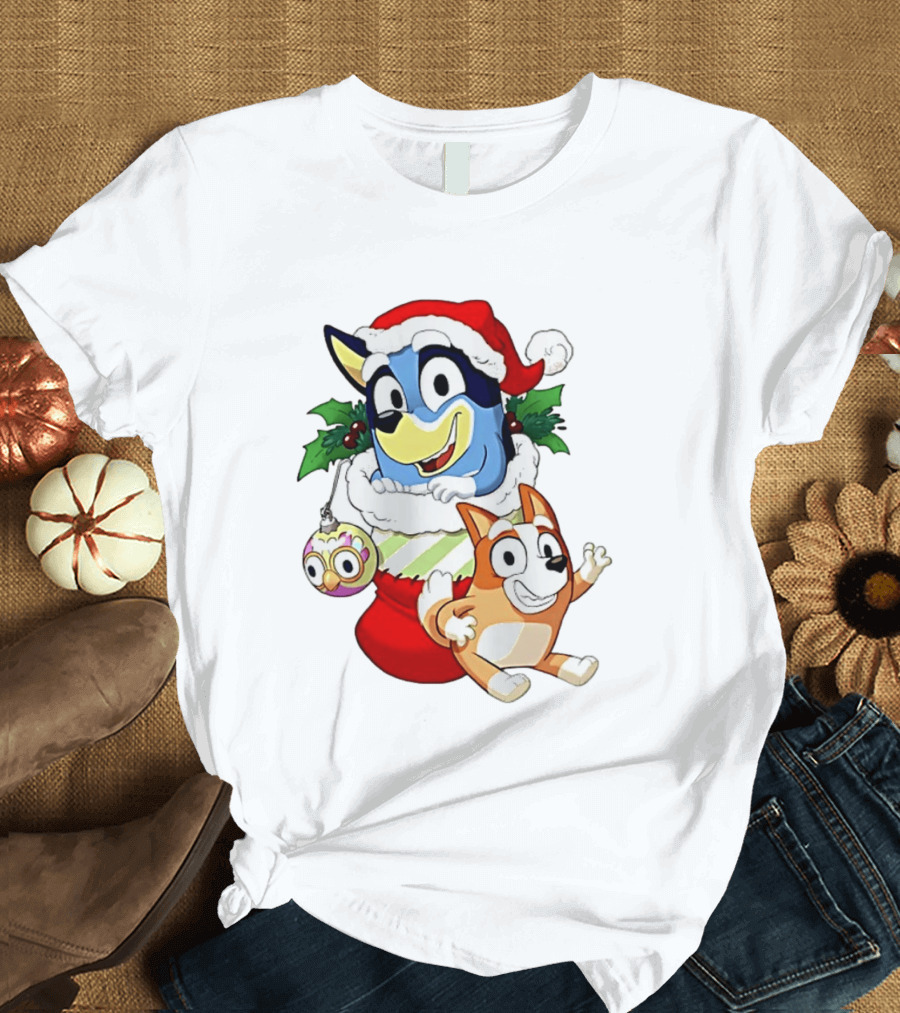 Bluey Christmas Stocking Stuffer Pups Bingo Holiday T-Shirt