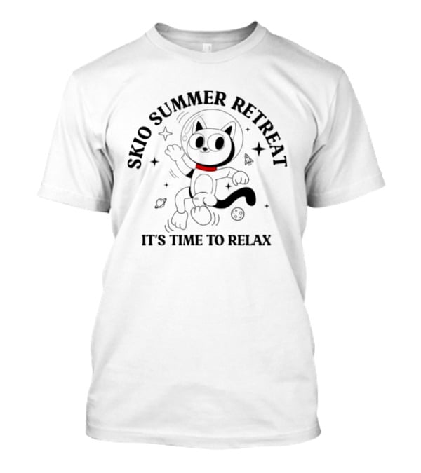 Skio Summer Retreat It's Time To Relax Cat Astronaut Adventure T-Shirt
