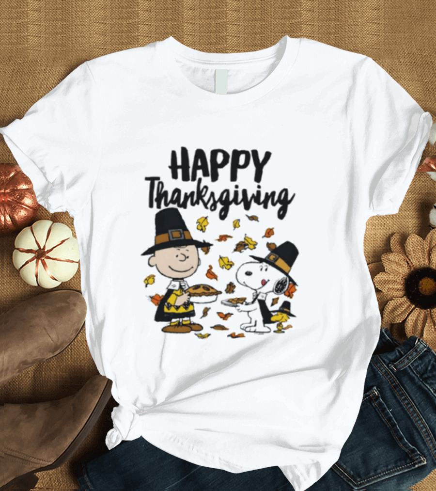 Happy Thanksgiving Peanuts Charlie Brown Snoopy Woodstock T-Shirt