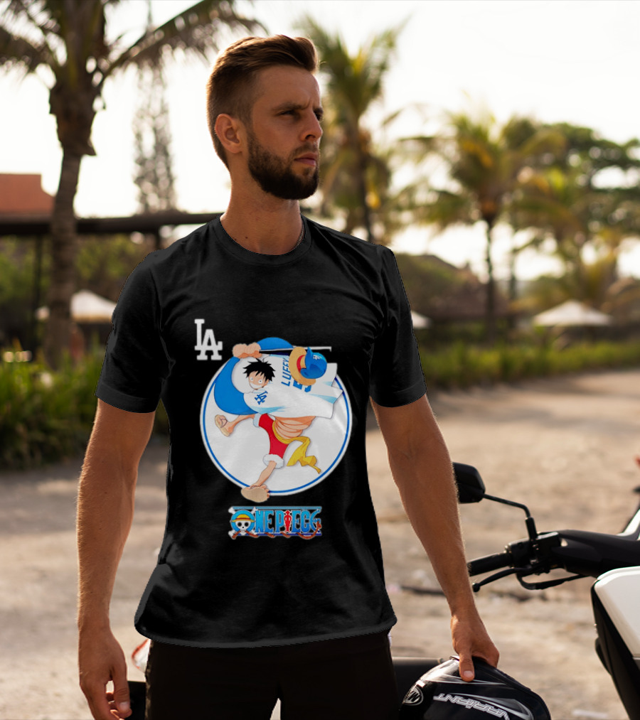 Los Angeles Dodgers Monkey D Luffy One Piece Crossover MLB Collaboration T-Shirt