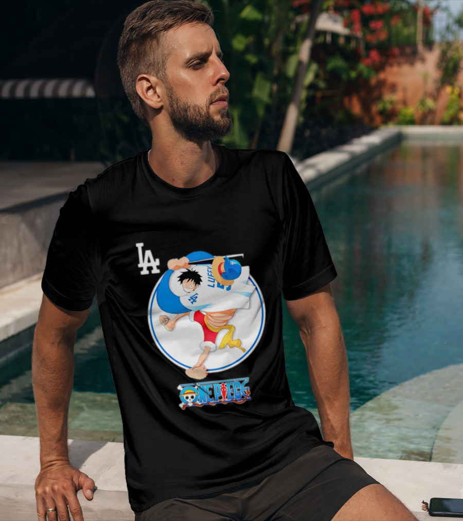 Los Angeles Dodgers Monkey D Luffy One Piece Crossover MLB Collaboration T-Shirt