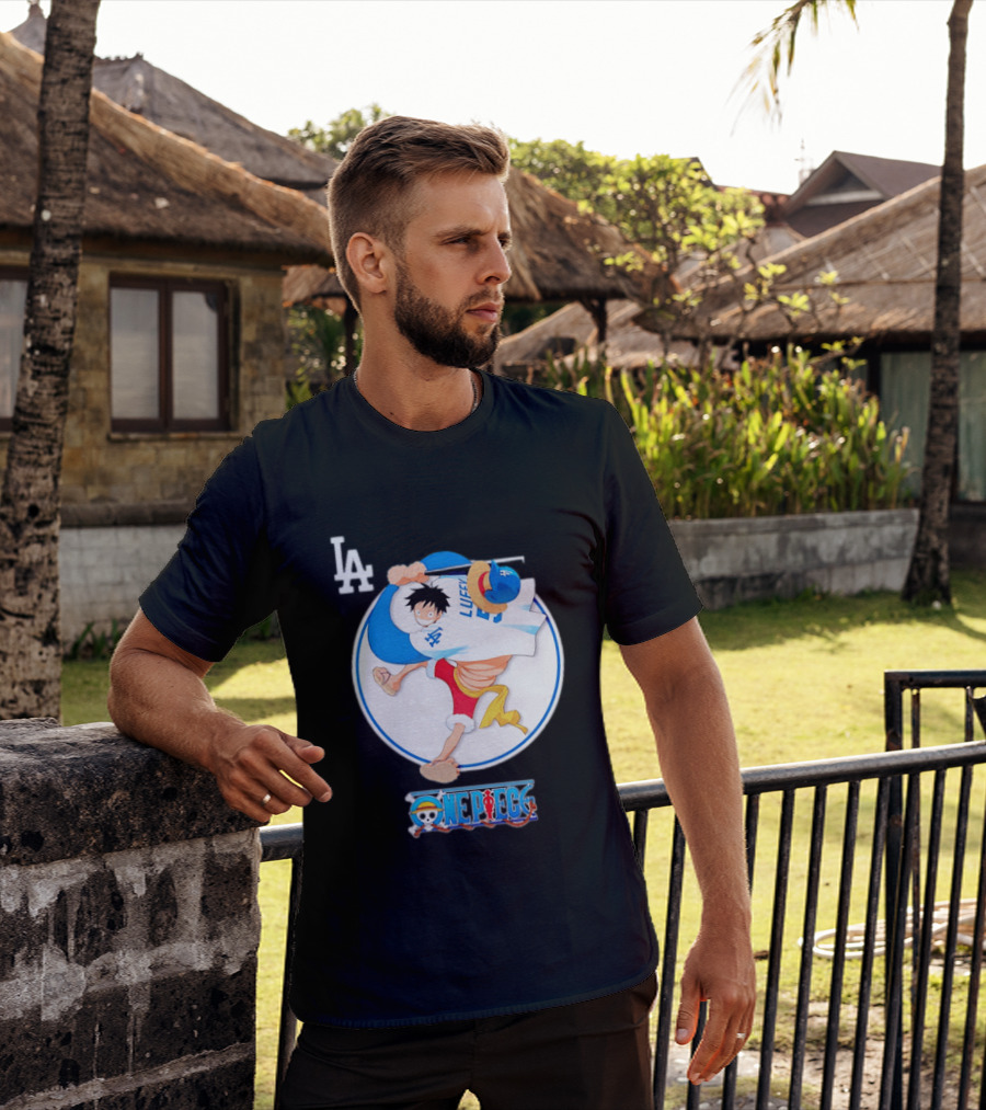 Los Angeles Dodgers Monkey D Luffy One Piece Crossover MLB Collaboration T-Shirt