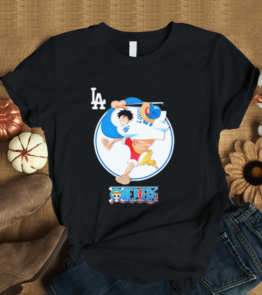 Los Angeles Dodgers Monkey D Luffy One Piece Crossover MLB Collaboration T-Shirt